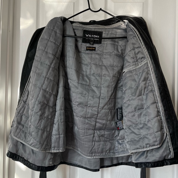 Wilson's Leather Thinsulate Belted Black Leather Biker Jacket Large - Picture 4 of 7